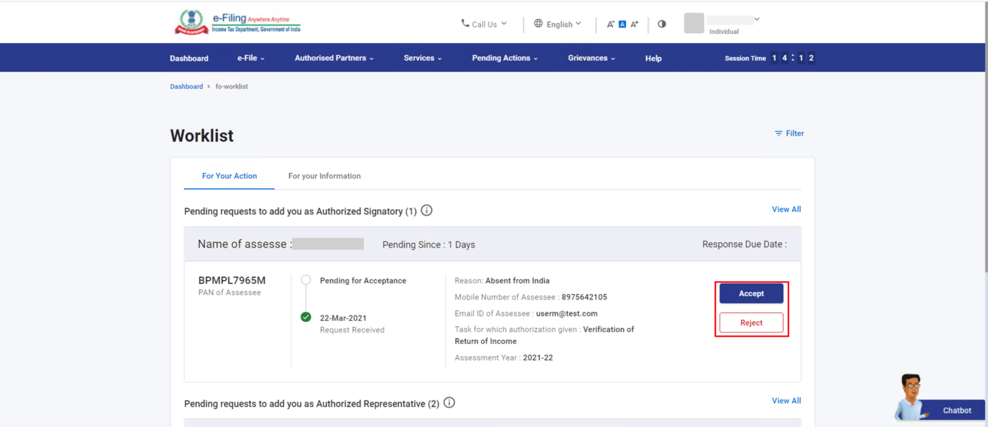 Pending Request: Authorized Signatory