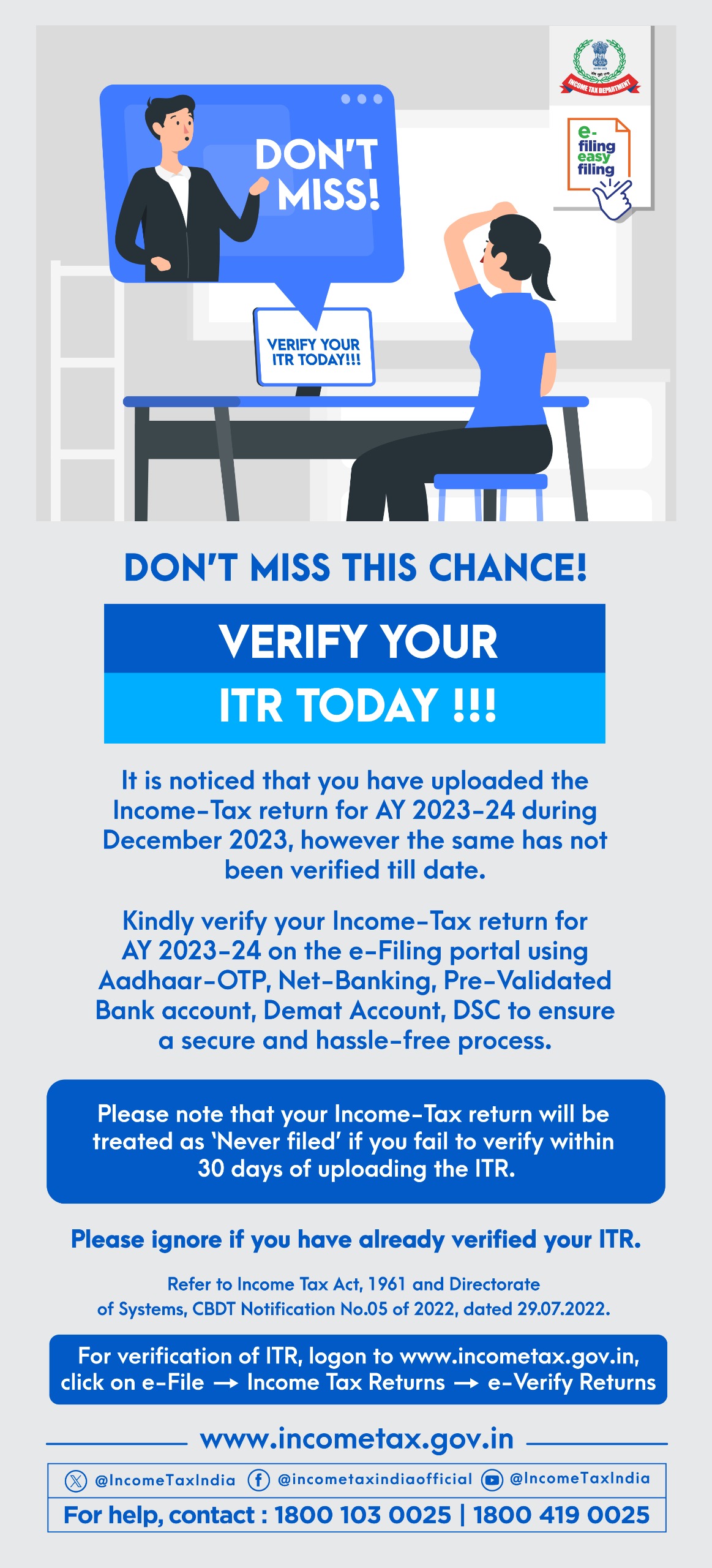 Verify your ITR for AY 2023-24 to avoid last minute rush, Ignore if already verified
