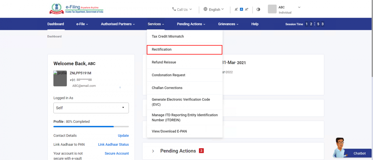 Raise Rectification Request User Manual | Income Tax Department