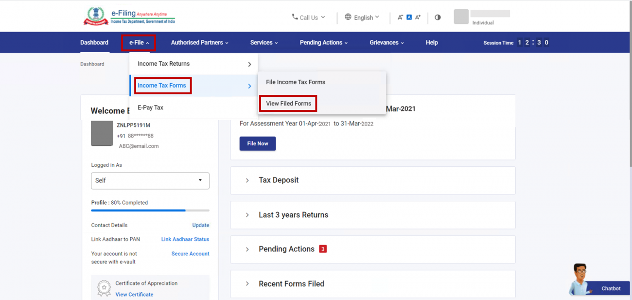 View Filed Forms User Manual Income Tax Department