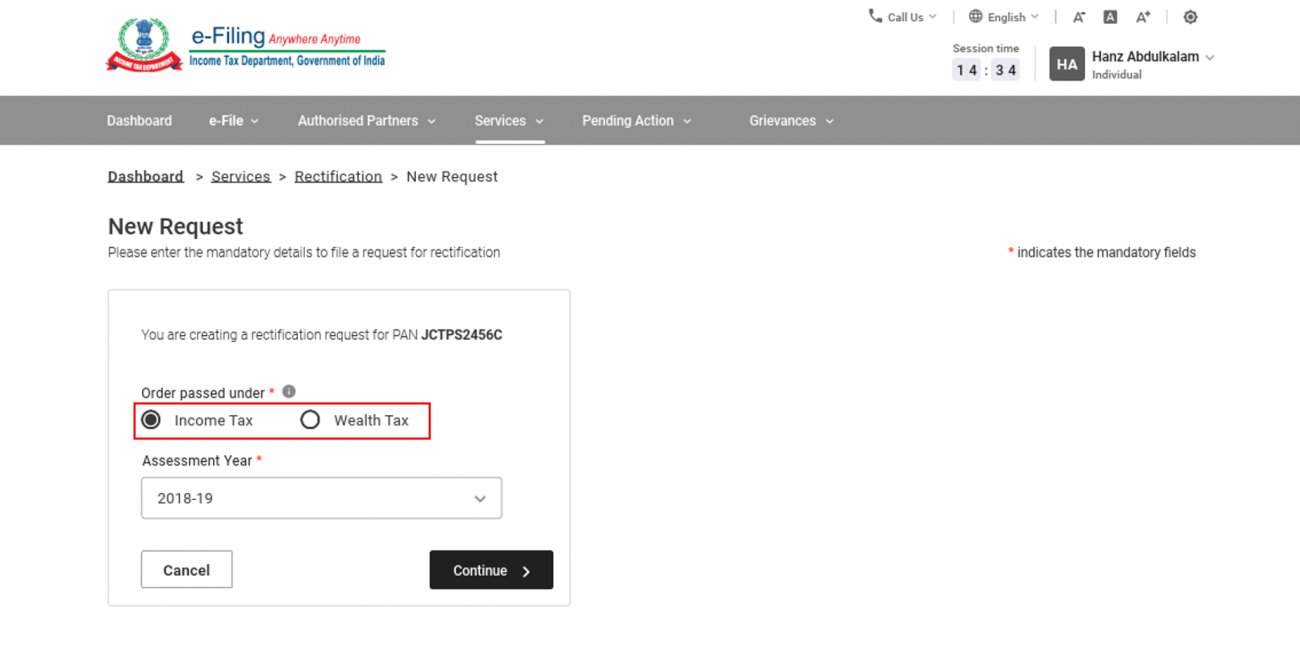 Raise Rectification Request User Manual | Income Tax Department