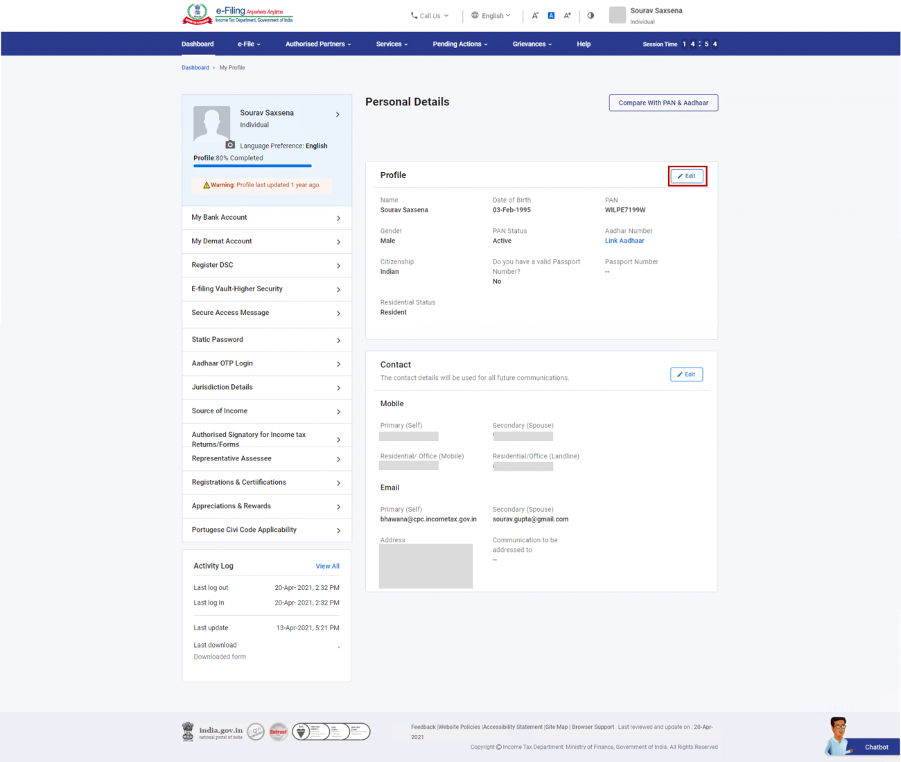 My Profile User Manual Tax Department