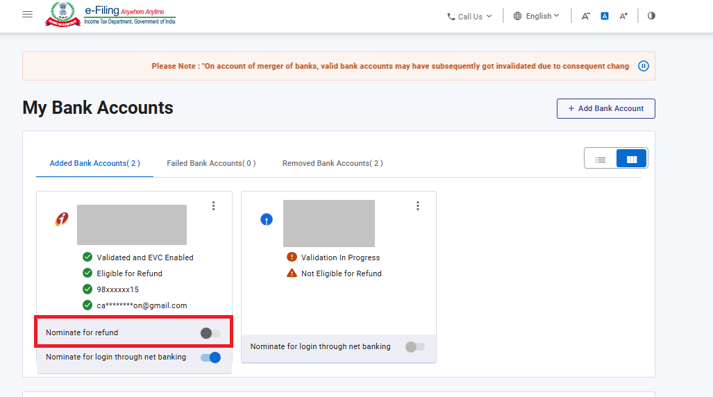 My Bank Account User Manual Tax Department