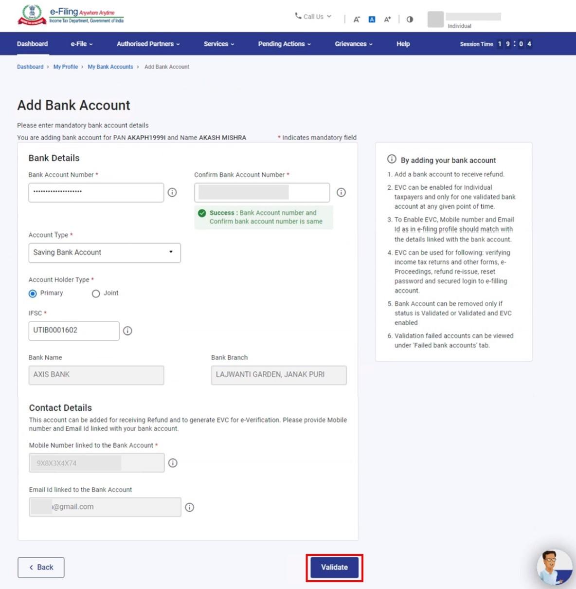 My Bank Account User Manual Tax Department
