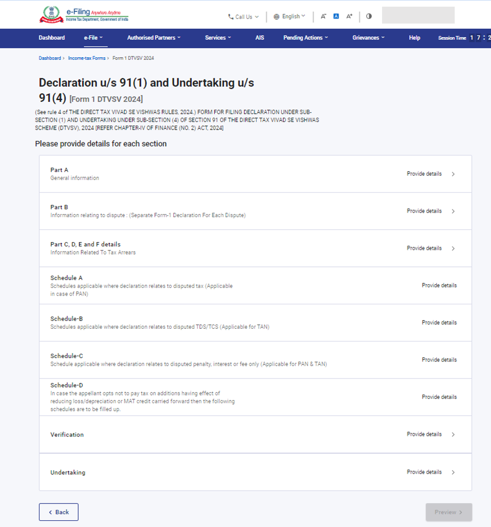 Form 1 - DTVsV - User Manual | Income Tax Department