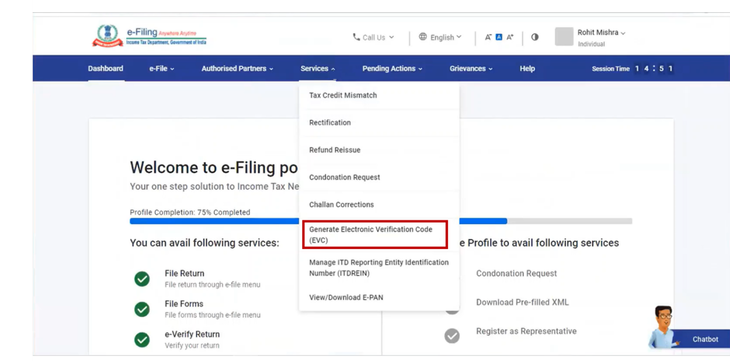 Generate EVC User Manual | Income Tax Department