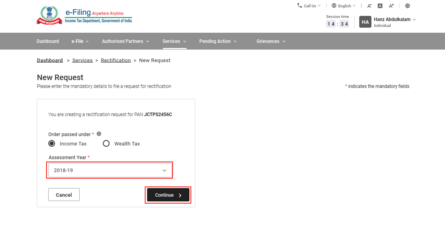 Raise Rectification Request User Manual | Income Tax Department