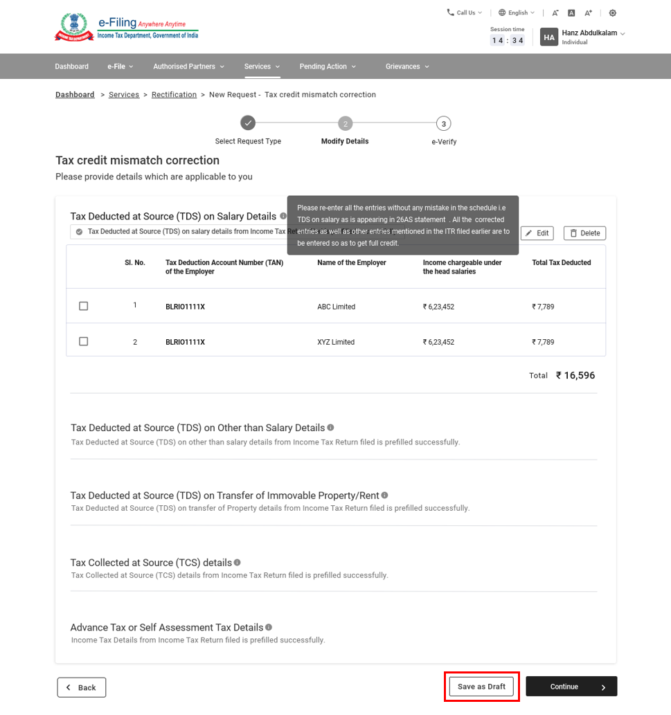 Raise Rectification Request User Manual | Income Tax Department