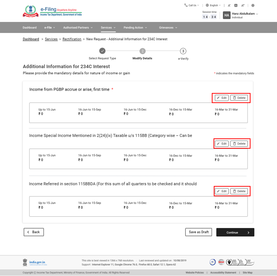 Raise Rectification Request User Manual | Income Tax Department