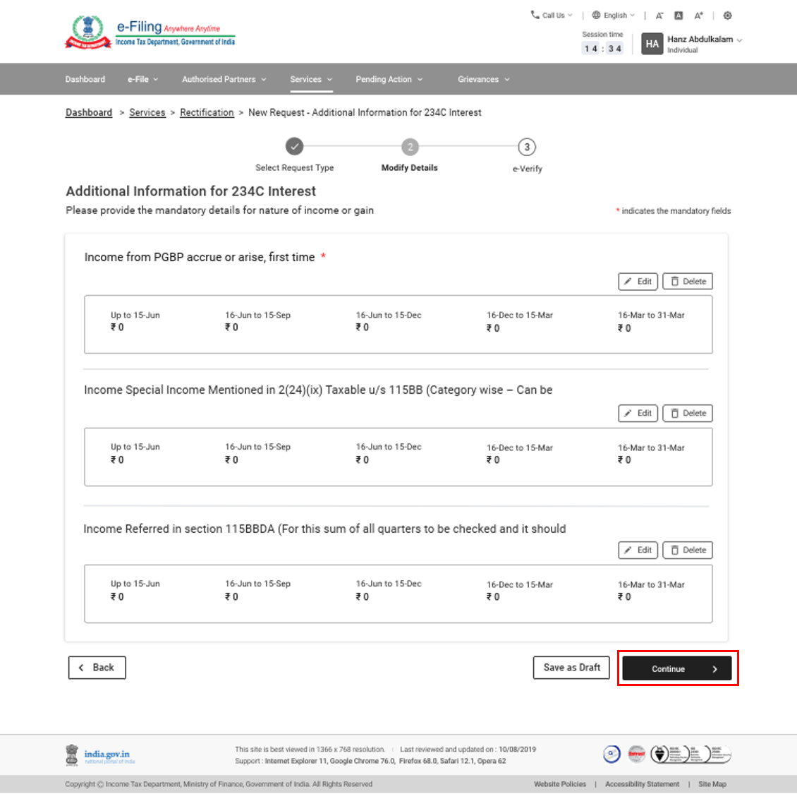 Raise Rectification Request User Manual Income Tax Department