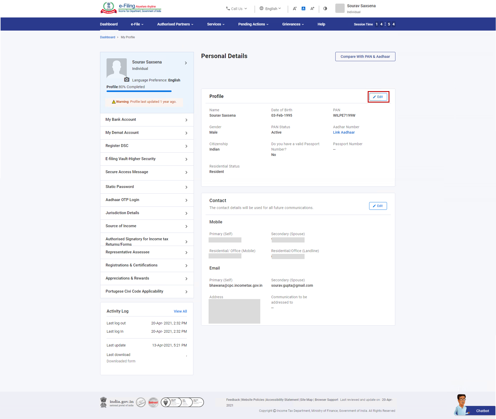 Update Your Income Tax e-Filing Portal Profile the Right Way: Step-by-Step Guide 6 edit