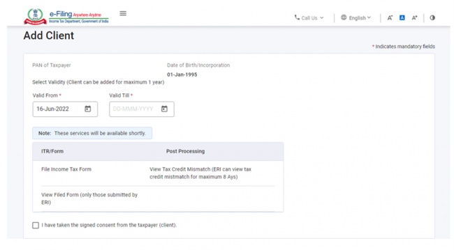 Add Clients (by ERIs) > User Manual | Income Tax Department