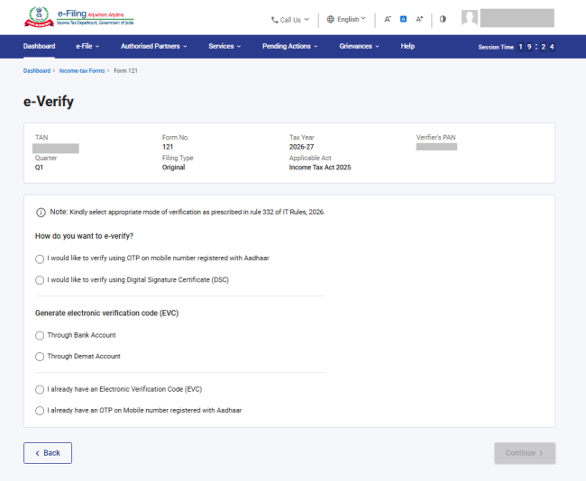 Form 121 Reference Form 121 User Manual | Income Tax Department